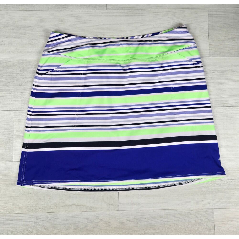 Jofit Womens Size Large Golf Tennis Skort Striped Blue Lime Built In Shorts